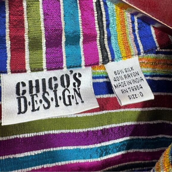Chico’s Vintage Rainbow Striped Silk Blend Shirt Jacket Shacket Multicolor Small - Picture 10 of 12